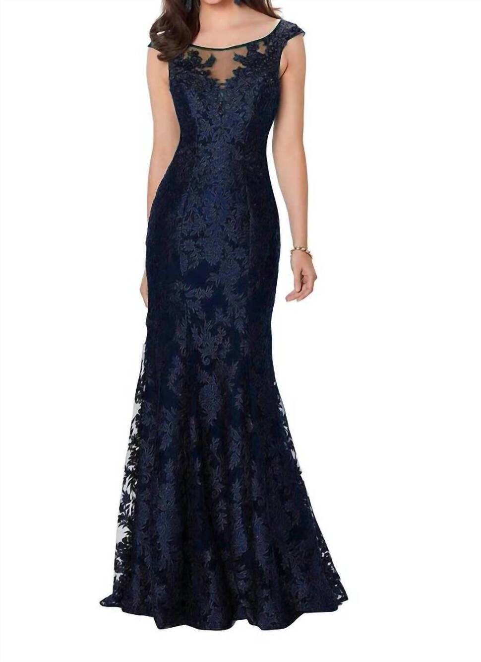 NEW MONTAGE BY MON CHERI glitter and bold trumpet gown in navy